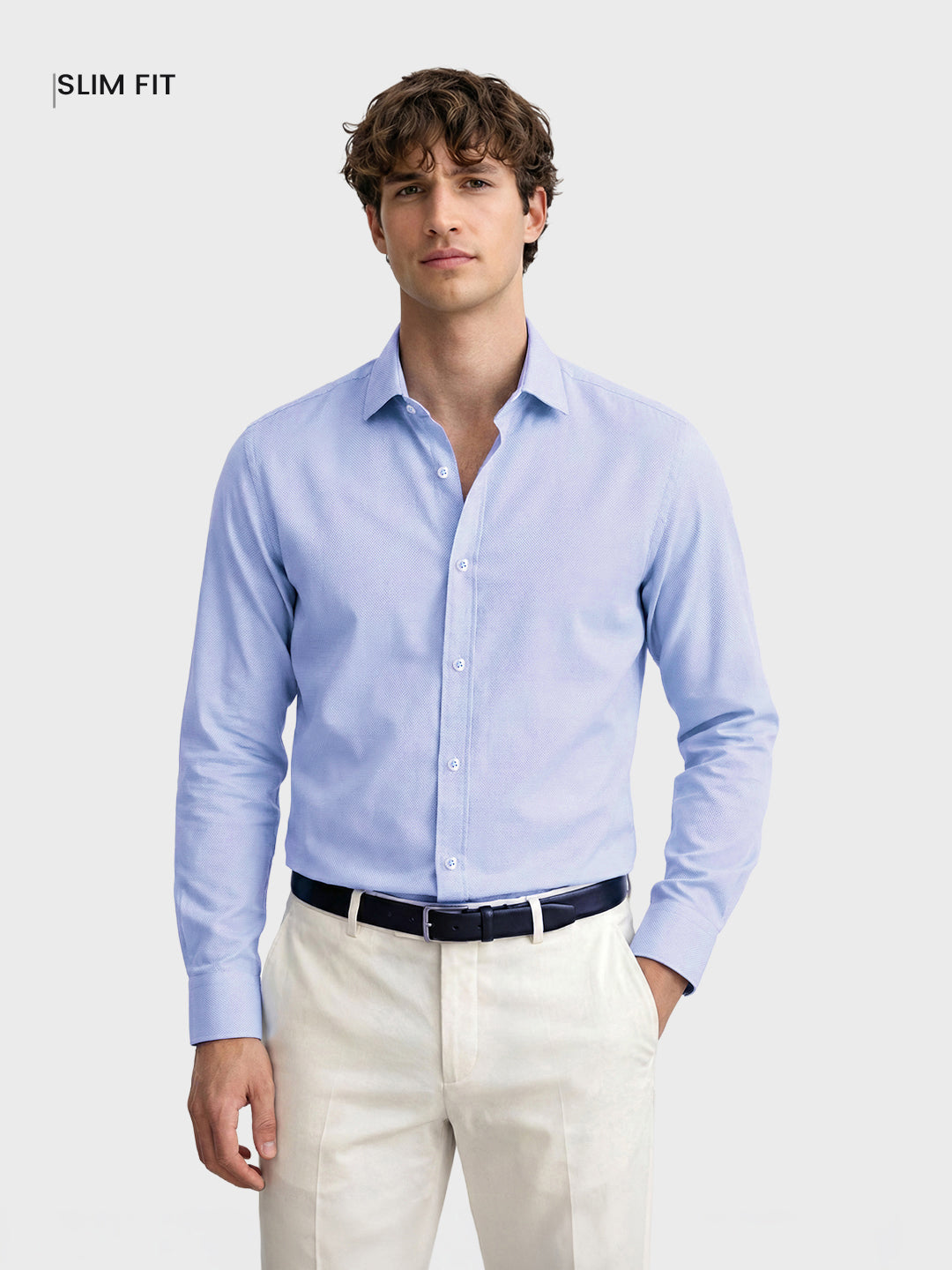 Men's Blue Slim Fit Solid Formal Shirt