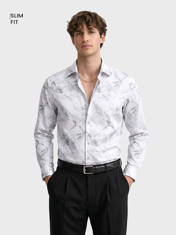 Men's White Slim Fit Printed Casual Shirt
