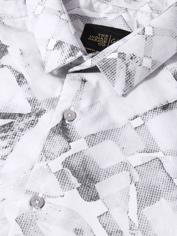 Men's White Slim Fit Printed Casual Shirt