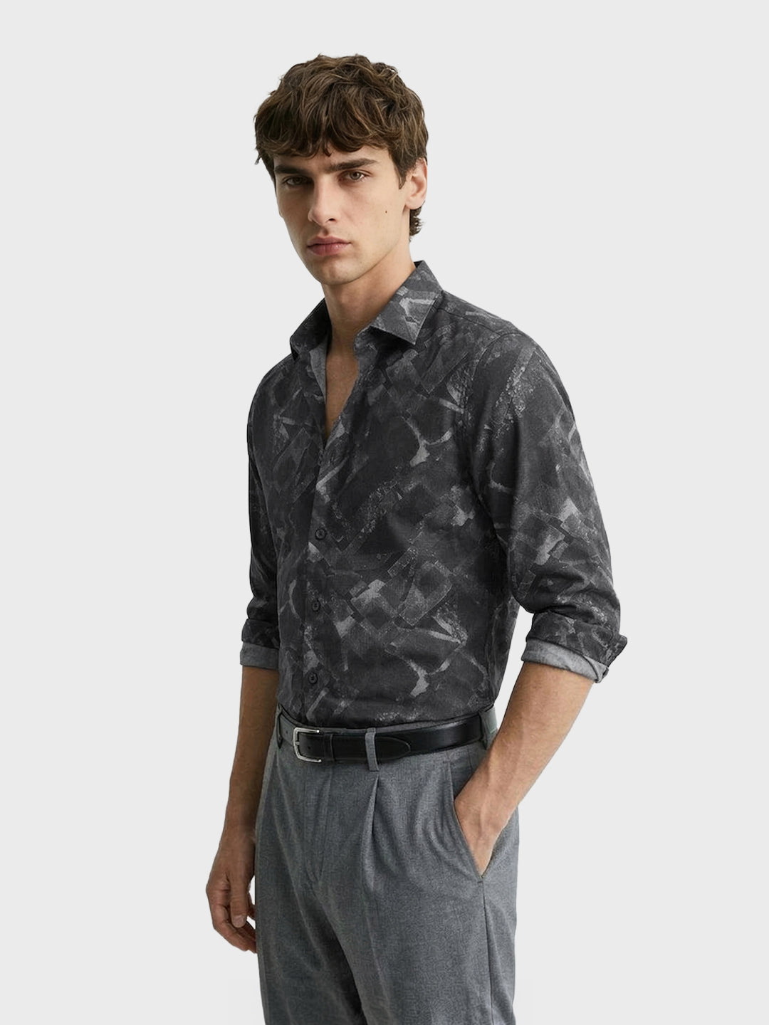 Men's Black Slim Fit Printed Casual Shirt