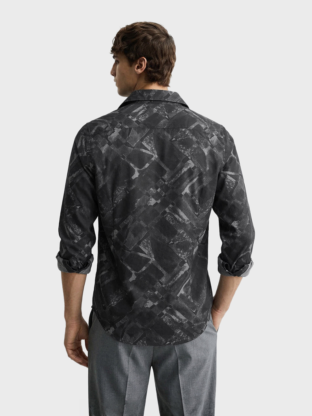 Men's Black Slim Fit Printed Casual Shirt