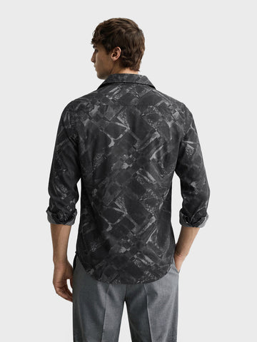Men's Black Slim Fit Printed Casual Shirt