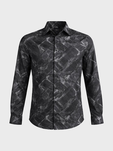 Men's Black Slim Fit Printed Casual Shirt