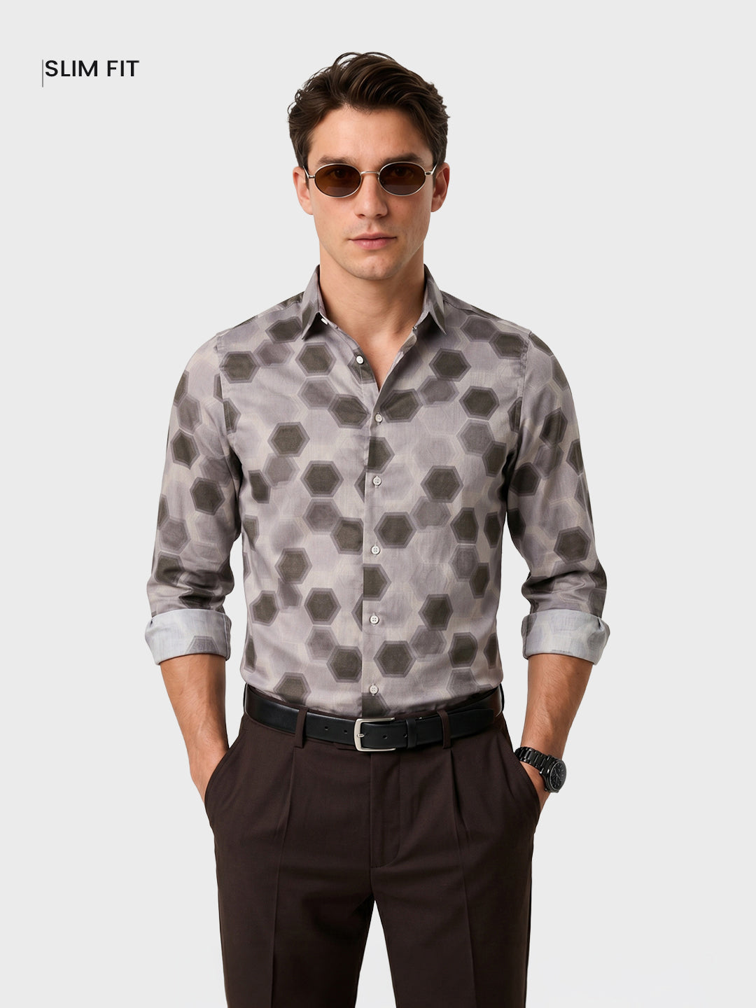 Men's Brown Slim Fit Printed Casual Shirt