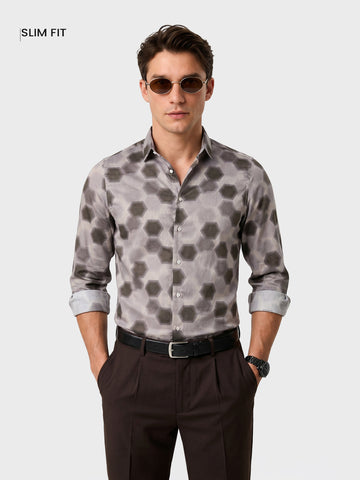 Men's Brown Slim Fit Printed Casual Shirt