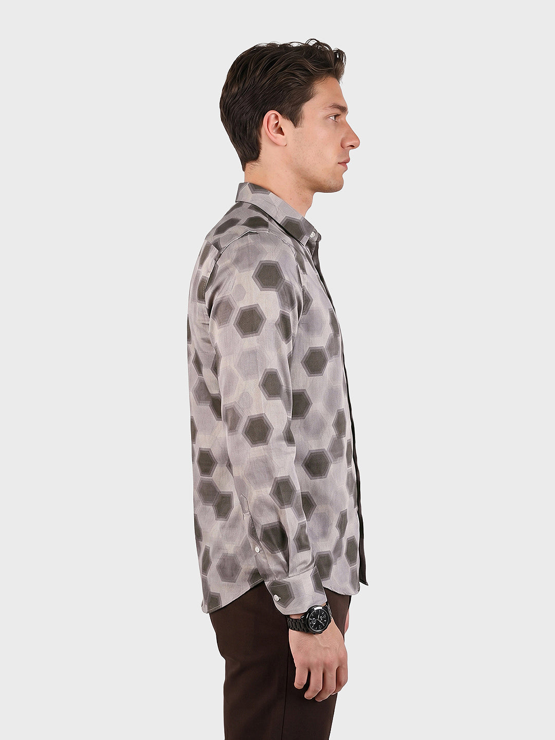 Men's Brown Slim Fit Printed Casual Shirt