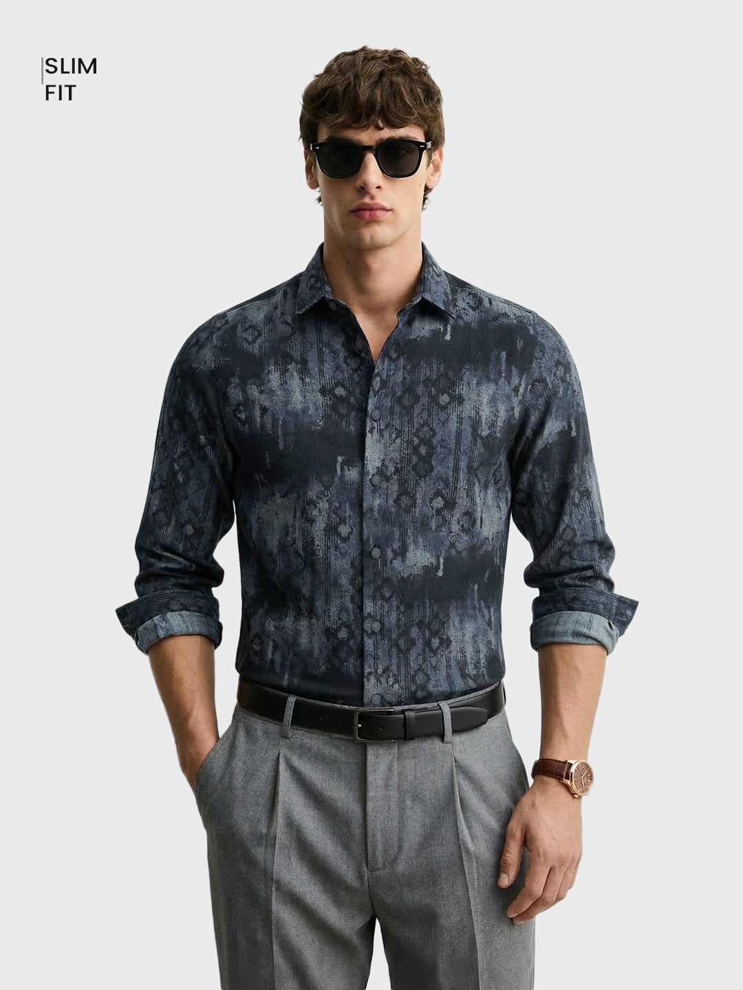 Men's Black Slim Fit Printed Casual Shirt