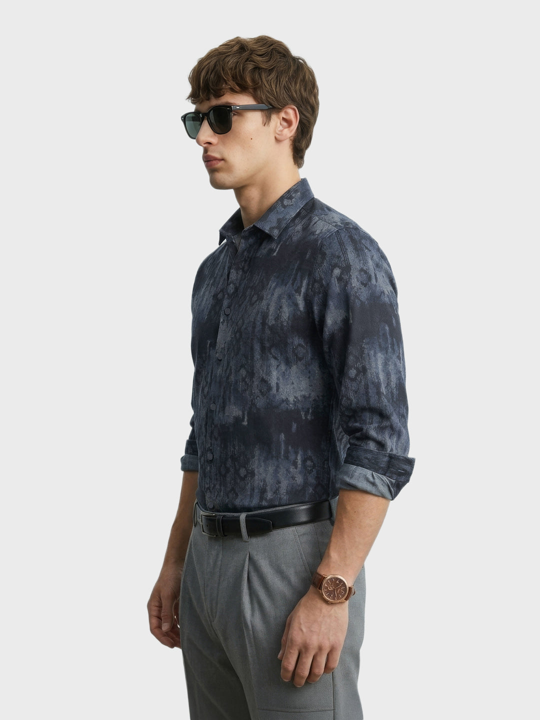 Men's Black Slim Fit Printed Casual Shirt