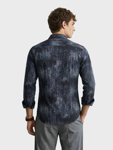 Men's Black Slim Fit Printed Casual Shirt