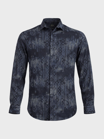 Men's Black Slim Fit Printed Casual Shirt