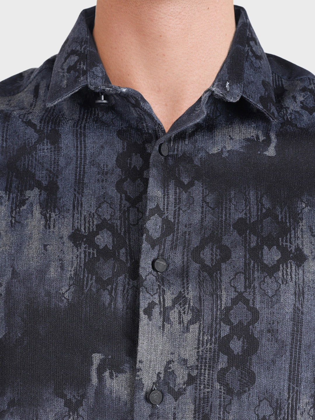 Men's Black Slim Fit Printed Casual Shirt