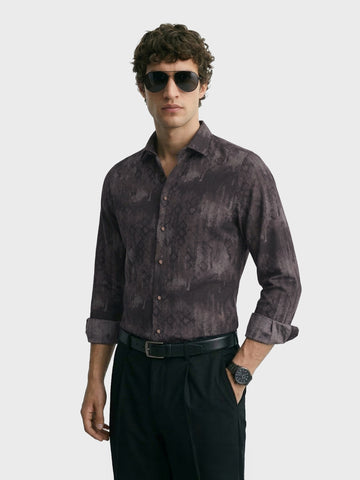Men's Brown Slim Fit Printed Casual Shirt
