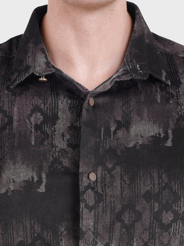 Men's Brown Slim Fit Printed Casual Shirt