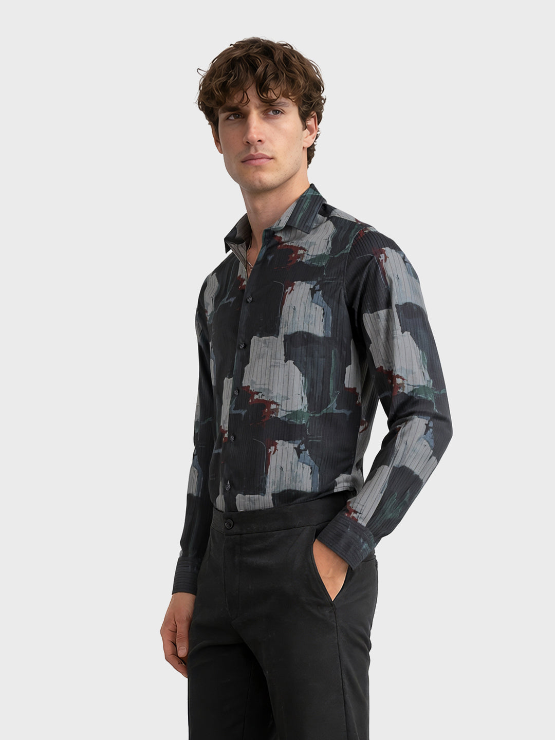Men's Black Slim Fit Printed Casual Shirt