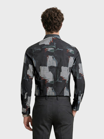 Men's Black Slim Fit Printed Casual Shirt
