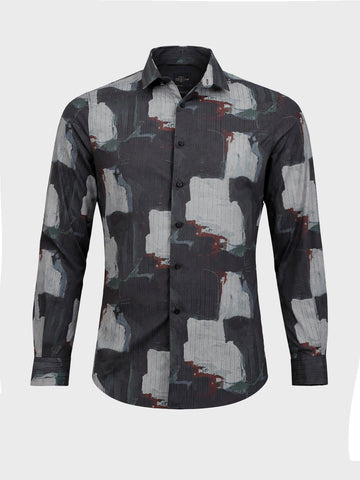 Men's Black Slim Fit Printed Casual Shirt