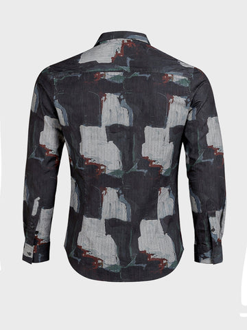 Men's Black Slim Fit Printed Casual Shirt