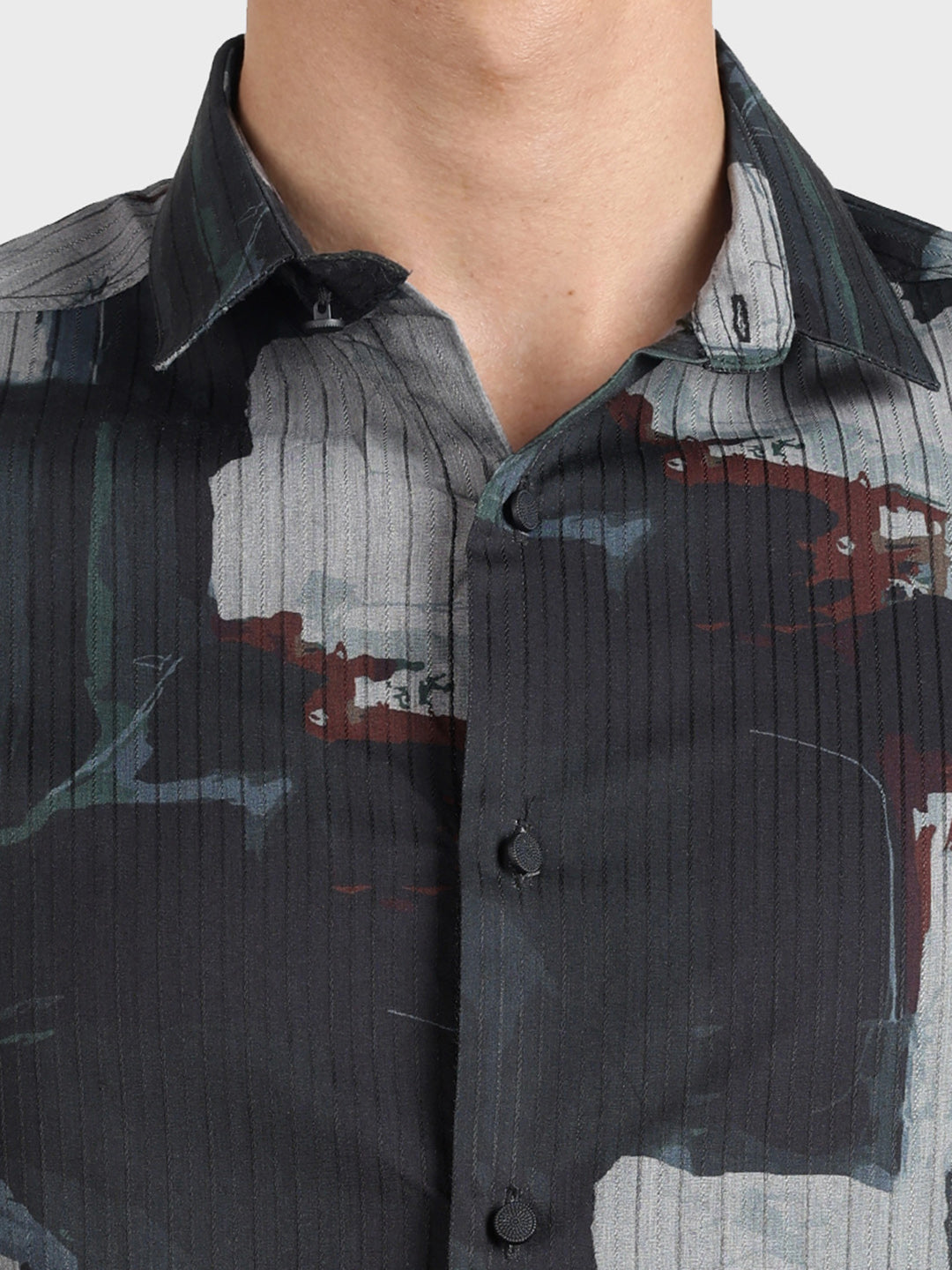 Men's Black Slim Fit Printed Casual Shirt