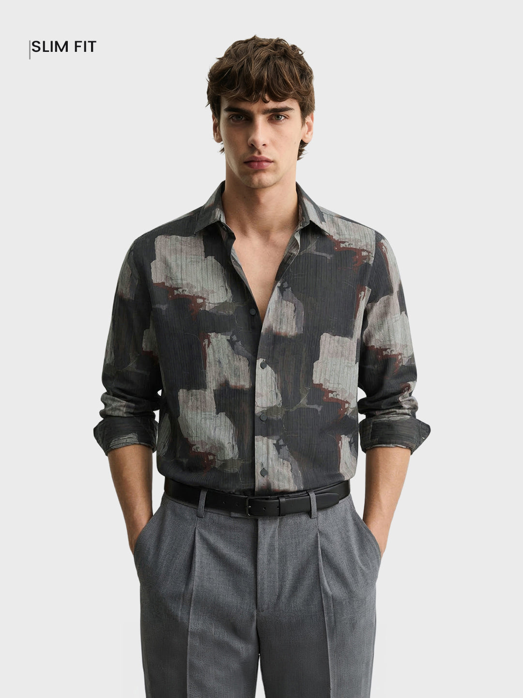 Men's Brown Slim Fit Printed Casual Shirt