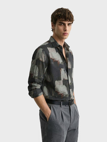 Men's Brown Slim Fit Printed Casual Shirt