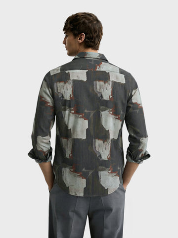 Men's Brown Slim Fit Printed Casual Shirt
