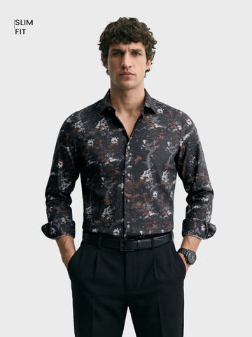 Men's Brown Slim Fit Printed Casual Shirt