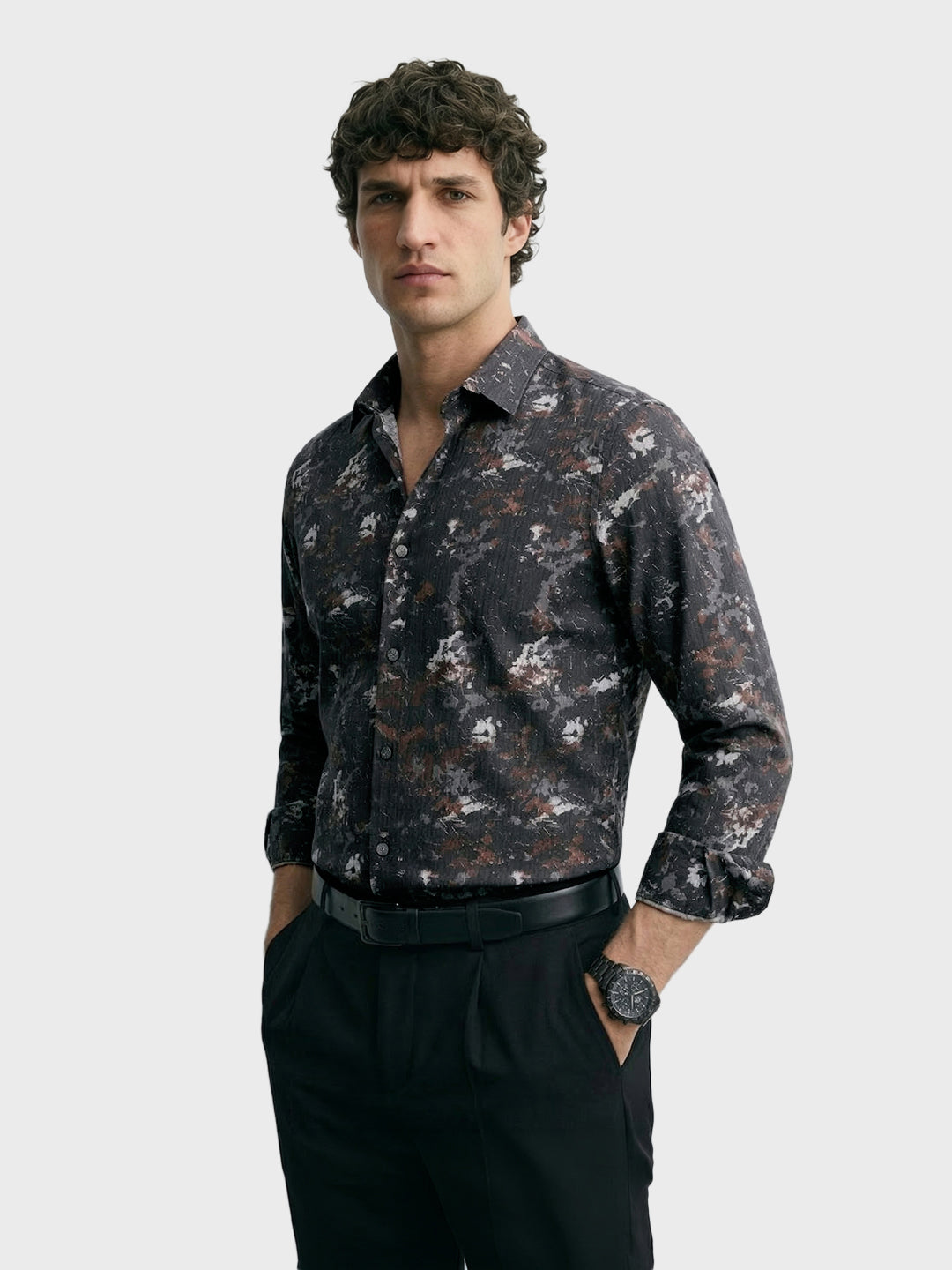 Men's Brown Slim Fit Printed Casual Shirt