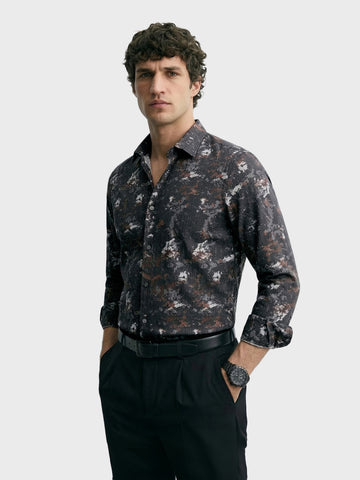 Men's Brown Slim Fit Printed Casual Shirt