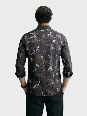 Men's Brown Slim Fit Printed Casual Shirt