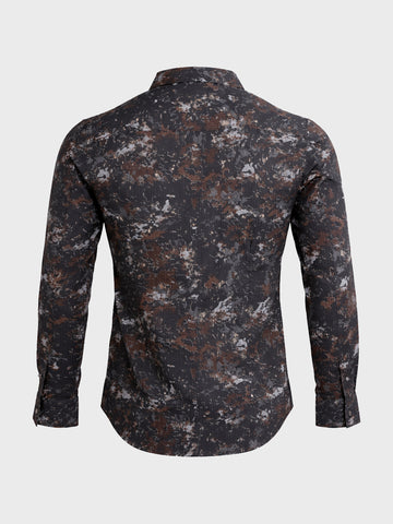 Men's Brown Slim Fit Printed Casual Shirt
