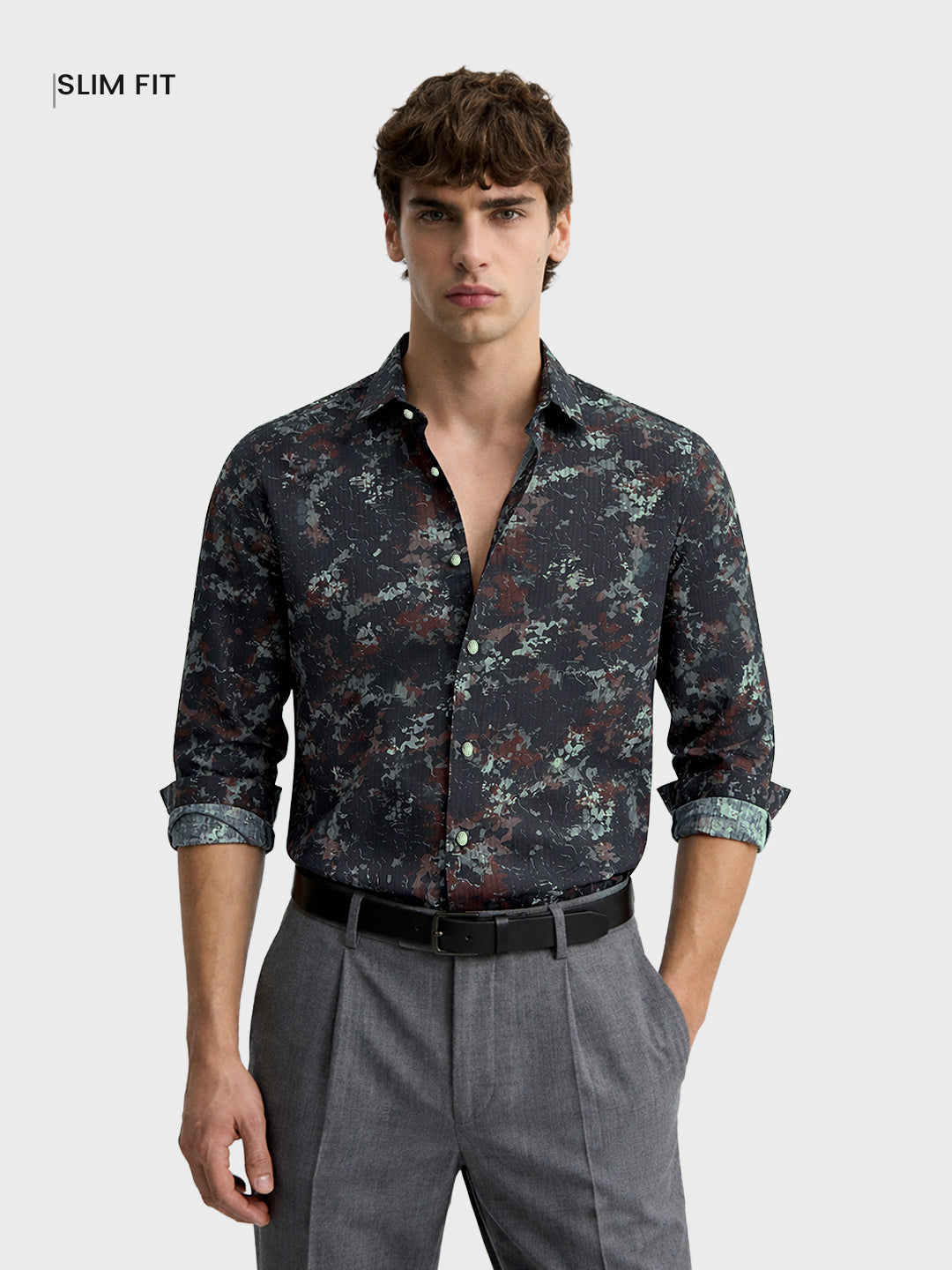 Men's Green Slim Fit Printed Casual Shirt
