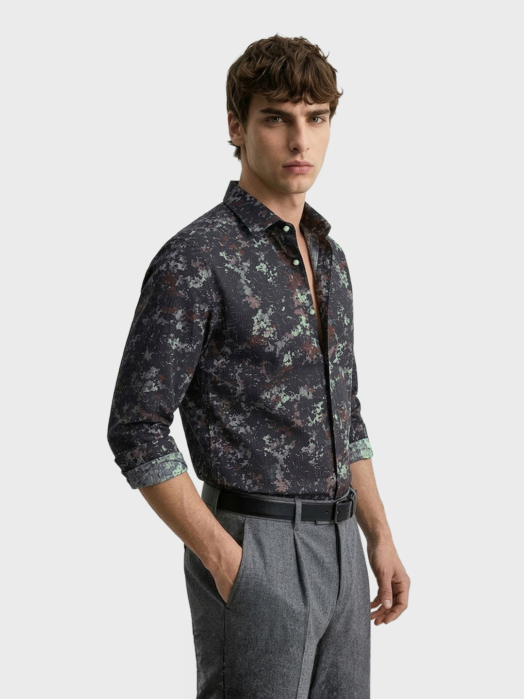 Men's Green Slim Fit Printed Casual Shirt