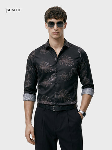 Men's Black Slim Fit Printed Casual Shirt