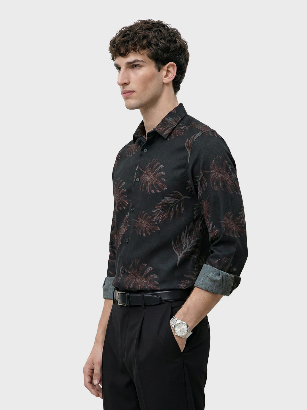 Men's Black Slim Fit Printed Casual Shirt