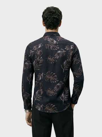 Men's Black Slim Fit Printed Casual Shirt