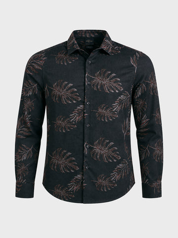Men's Black Slim Fit Printed Casual Shirt