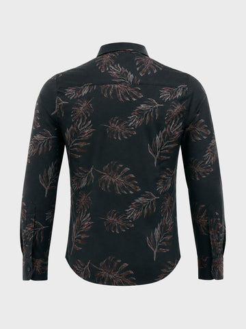 Men's Black Slim Fit Printed Casual Shirt
