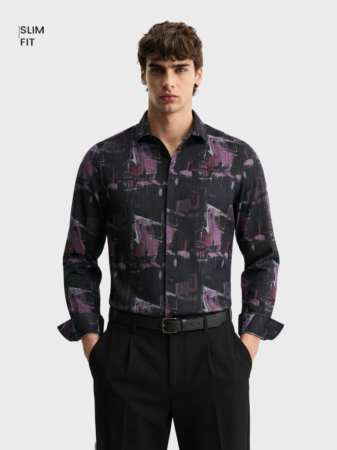 Men's Pink Slim Fit Printed Casual Shirt