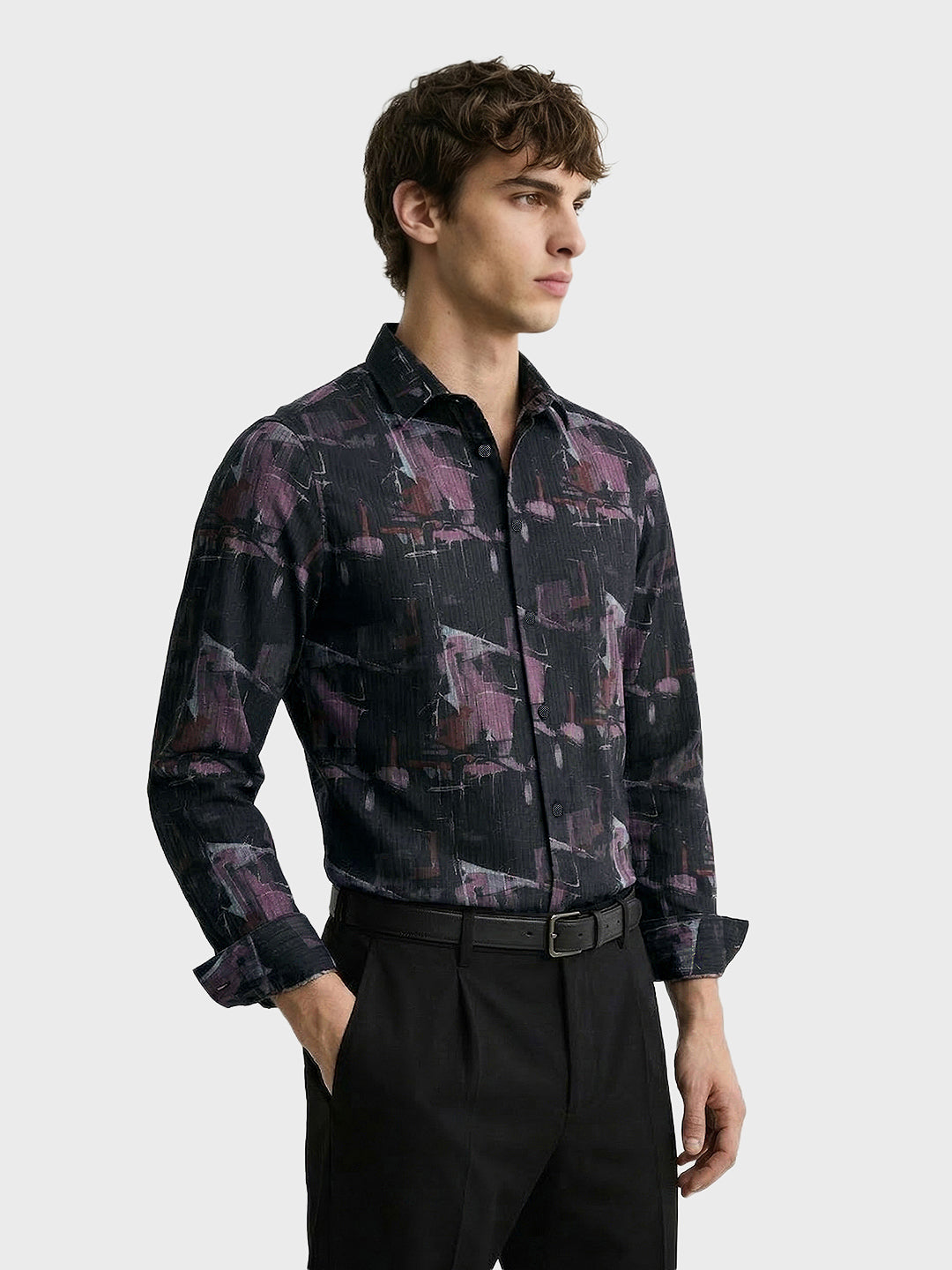 Men's Pink Slim Fit Printed Casual Shirt