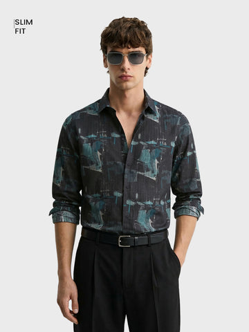 Men's Green Slim Fit Printed Casual Shirt