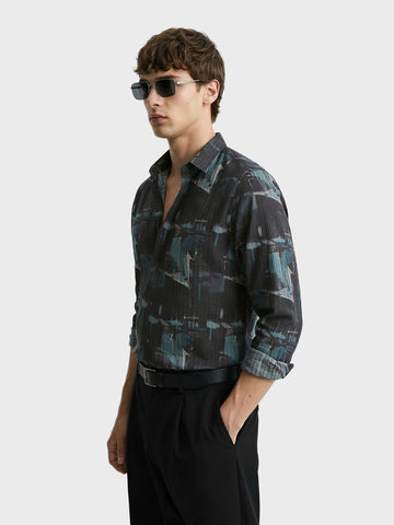 Men's Green Slim Fit Printed Casual Shirt