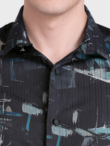 Men's Green Slim Fit Printed Casual Shirt