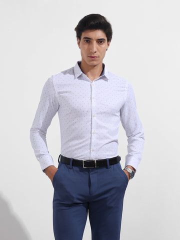 Men's White Slim Fit Ditsy Formal Shirt