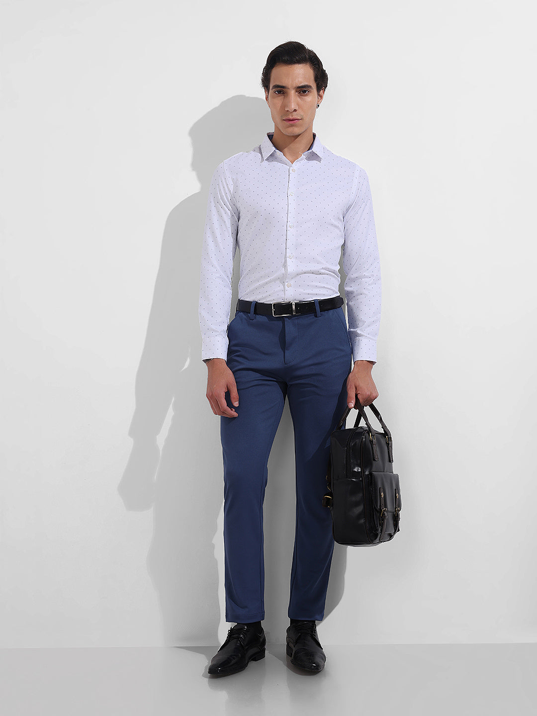 Men's White Slim Fit Ditsy Formal Shirt