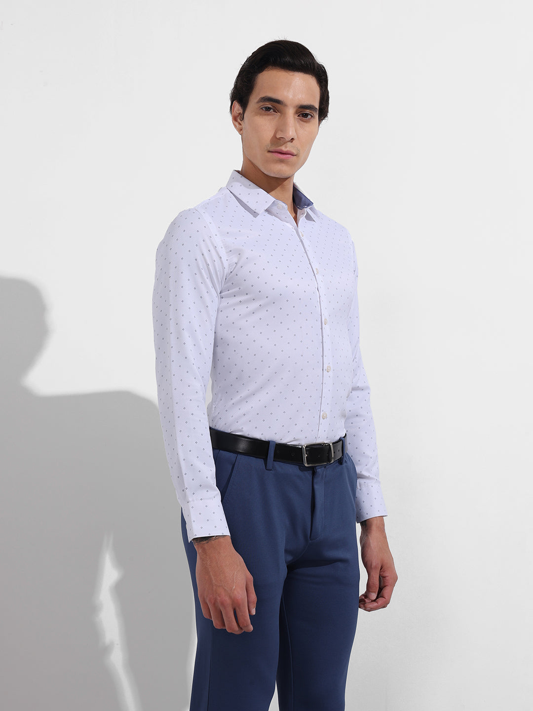 Men's White Slim Fit Ditsy Formal Shirt