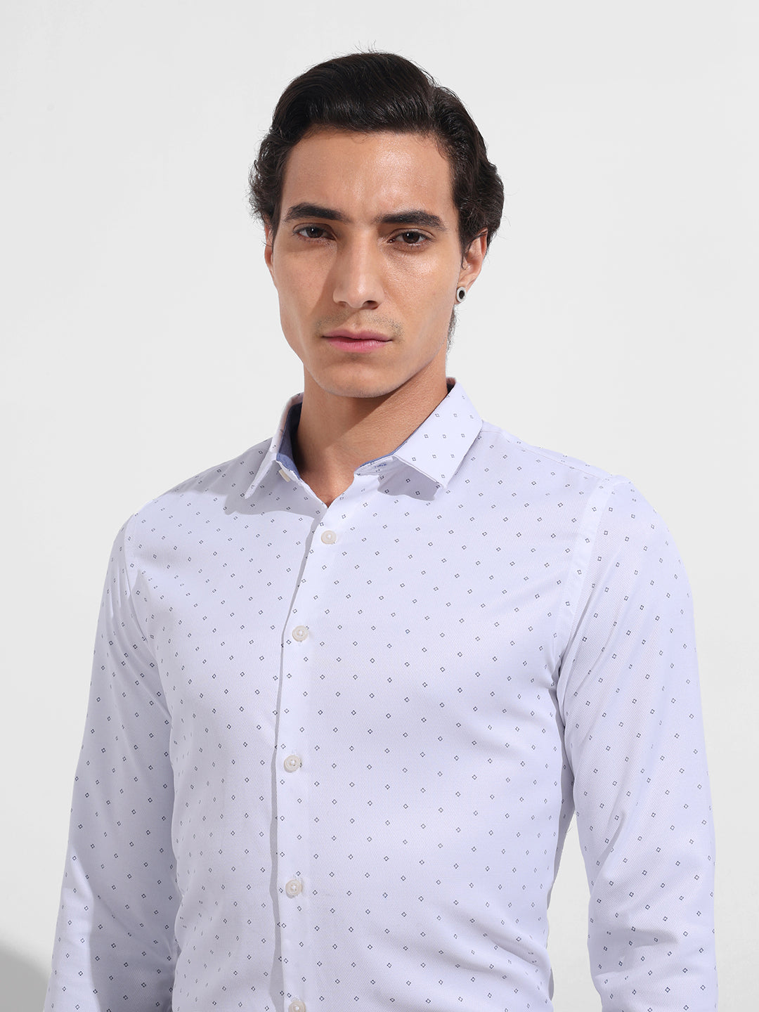 Men's White Slim Fit Ditsy Formal Shirt