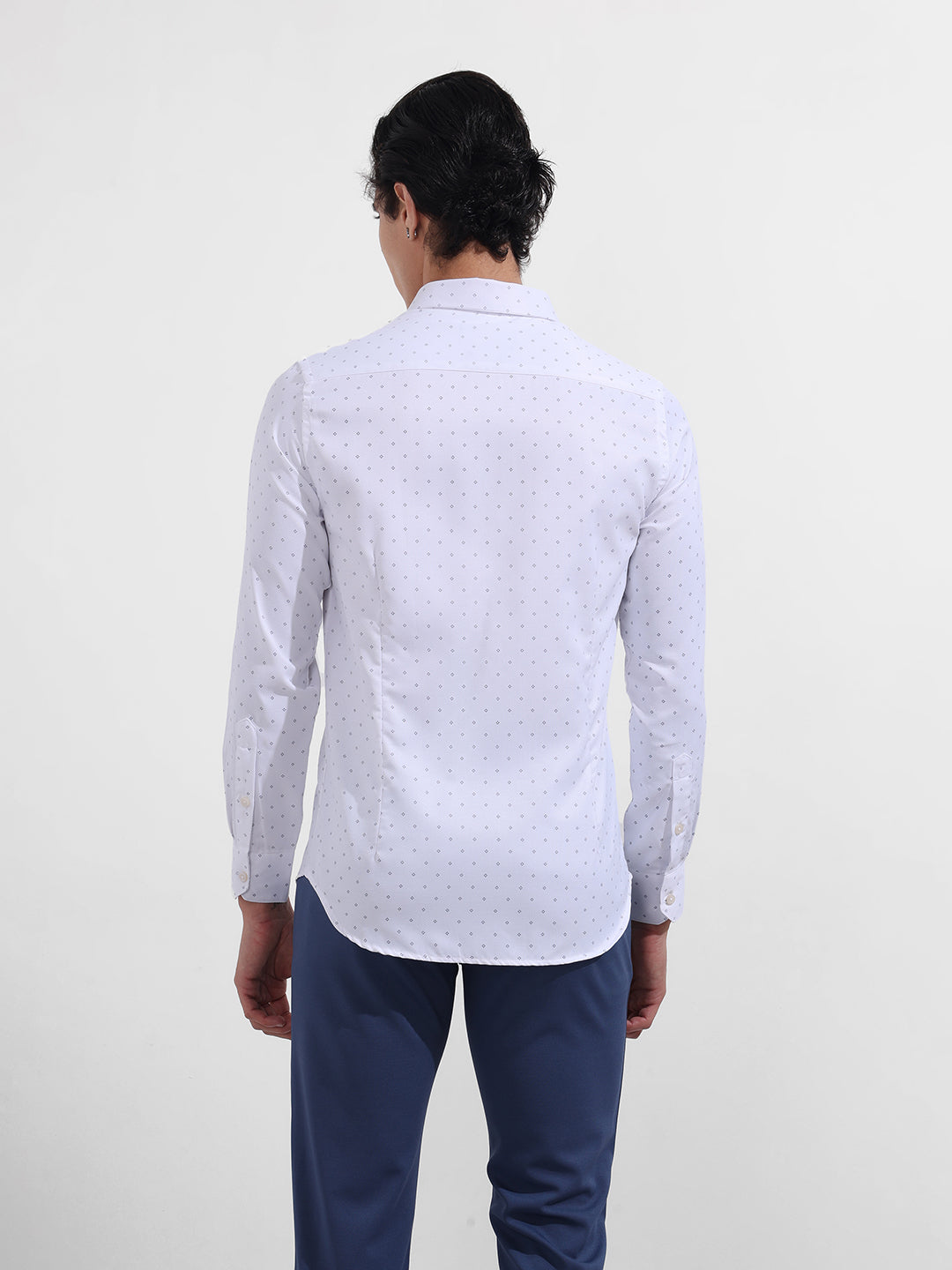 Men's White Slim Fit Ditsy Formal Shirt