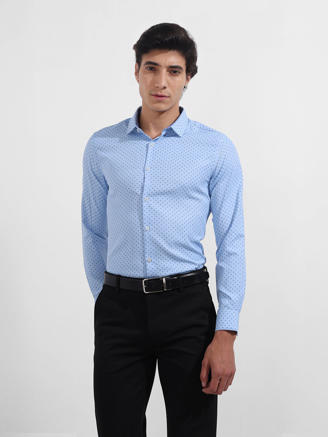 Men's Blue Slim Fit Ditsy Formal Shirt