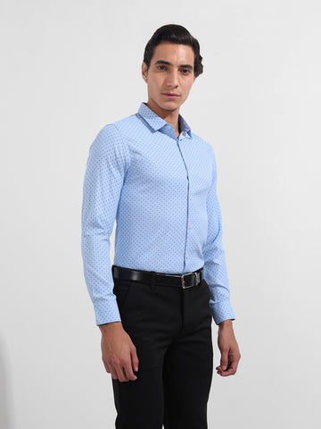 Men's Blue Slim Fit Ditsy Formal Shirt