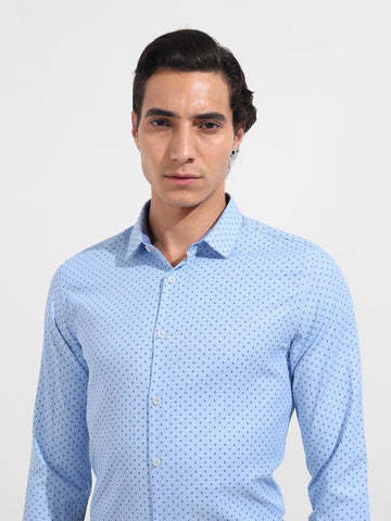 Men's Blue Slim Fit Ditsy Formal Shirt
